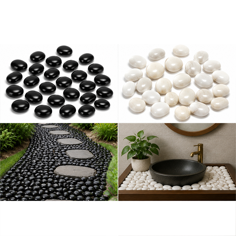 Aquarium Fishing - White&Black Polished River Rocks 200g-400g, Smooth