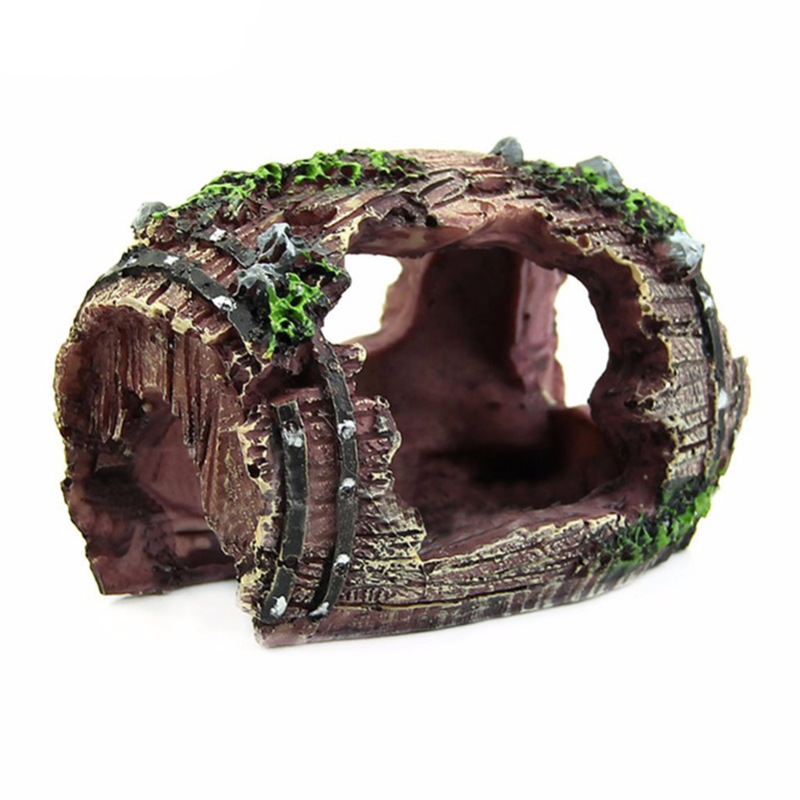 Aquarium Fish Enrichment - Aquarium Artificial Barrel Cave Resin Ornaments